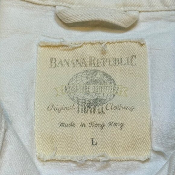 Vintage 80s 90s Banana Republic Safari & Travel White Denim Long Sleeve Trucker - Picture 4 of 12